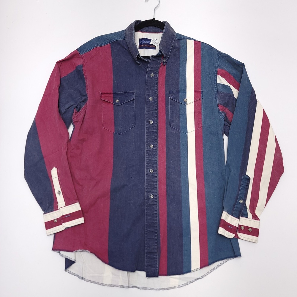 Vtg Wrangler Brushpopper XL Red White‎ Blue Striped Western Rodeo Cowboy 90's